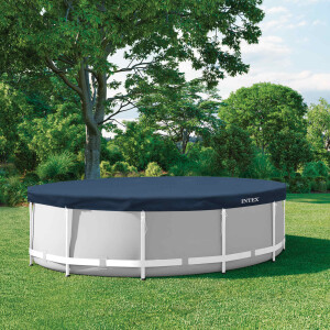 INTEX Zwembadcover Ø366 x 20 cm Rond PVC Donkerblauw en grijs