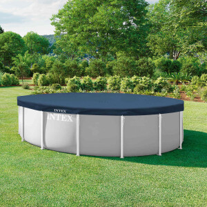 INTEX Zwembadcover Ø457 x 20 cm Rond PVC Donkerblauw en grijs