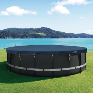 INTEX Zwembadcover Ø610 x 20 cm Rond PVC Donkerblauw en grijs