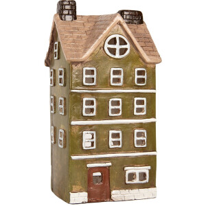 Clayre & Eef Waxinelichthouder Huis 20x17x39 cm Groen Keramiek
