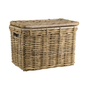 Leen Bakker - Mand Met Deksel Meike - Antiek - 55x40x40 Cm - Rotan - Grijs