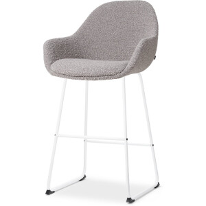Nolon Nino-Mae Barkruk Bouclé Taupe - Wit Onderstel - 65 cm - Stof - Voor Kookeiland - met Rugleuning - Design - Scandinavisch - Comfortabel
