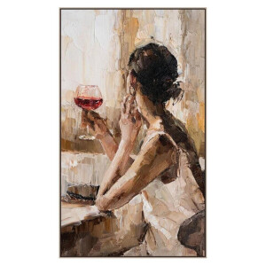 Leen Bakker - Schilderij Vrouw Met Wijn - 118x70 Cm - MDF - Multikleur