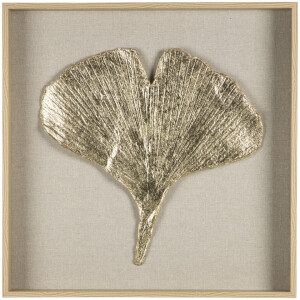 Leen Bakker - Schilderij Ginko Goudkleur /glas - 50x50 Cm - MDF - Crème#Goudkleurig#Beige - 5.5x50x50 Cm