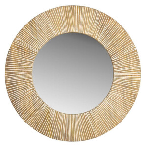 Leen Bakker - Spiegel Sem - Naturel - Ø50 Cm - Glas/Mangohout - Bruin
