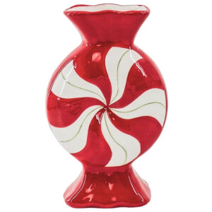 Housevitamin - Bloemenvaas- Toffee snoepje- Keramiek- Rood/Wit- 12x6,5x20cm