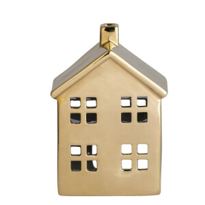 Op=Op | Leen Bakker - Waxinelichthouder Huis - Goudkleur - 14,5x10,5x6,5 Cm - Keramiek - Goudkleurig - 10.5x14.5x6.5 Cm