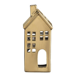 Op=Op | Leen Bakker - Waxinelichthouder Huis - Goudkleur - 17,5x8x7 Cm - Keramiek - Goudkleurig