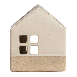 Op=Op | Leen Bakker - Waxinelichthouder Huis - 14x12x7 Cm - Keramiek - Beige