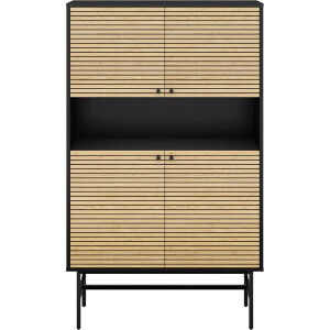 Opbergkast Madeira Eiken - Zwart - MDF - Breedte 100 cm - Hoogte 155 cm - Diepte 40 cm - Met planken - Met openslaande deuren