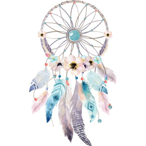 Muurstickers - Boheemse dromenvanger met veren en fantasiemotief - Stickers met transparante achtergrond - 80x50 cm