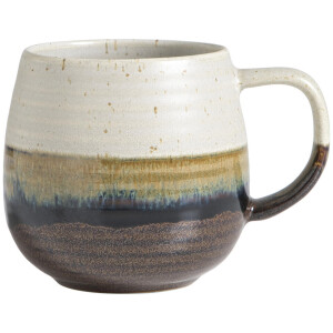 Leen Bakker - Mok Met Oor Mira Zwart - 360 Ml - Stoneware - Wit#Bruin#Zwart - H9 Cm