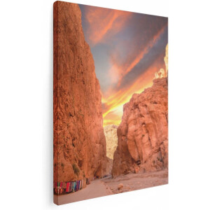 Artaza Canvas Schilderij Marokko - 60x80 cm - Wanddecoratie Zonsondergang - Muurdecoratie Bergen - Schilderijen Op Canvas Landschap