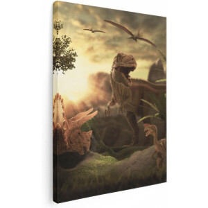 Artaza Canvas Schilderij Dinosauriërs in de Natuur - Dino's  - 60x80 - Foto Op Canvas - Canvas Print