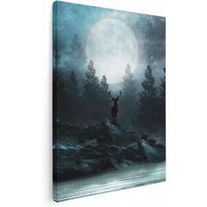 Artaza Canvas Schilderij Hert Op Een Rots Tijdens Volle Maan - 30x40 - Klein - Foto Op Canvas - Canvas Print