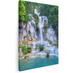 Artaza Canvas Schilderij Waterval In Het Tropische Natuur - 60x80 cm - Wanddecoratie Woonkamer - Schilderijen - Muurdecoratie
