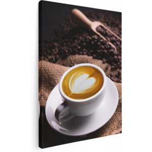 Artaza Canvas Schilderij Kopje Koffie In Een Hartje Met Koffiebonen - 30x40 - Klein - Foto Op Canvas - Canvas Print