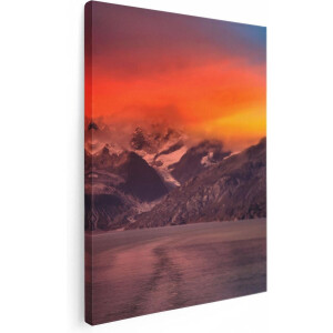 Artaza Canvas Schilderij Zonsondergang Bergen - 60x80 cm - Wanddecoratie Natuur - Muurdecoratie Landschap - Schilderijen Op Canvas
