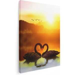Artaza Canvas Schilderij Twee Zwarte Zwanen in een Hart Vorm - 60x80 cm - Wanddecoratie Woonkamer - Schilderijen - Muurdecoratie