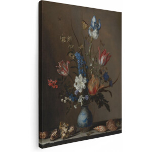 Artaza Canvas Schilderij Bloemen in een Wan-Li Vaas en Schelpen - Balthasar van der Ast - 60x80 - Kunst - Canvas Print - Muurdecoratie