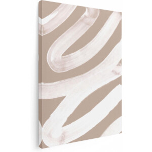 Artaza Canvas Schilderij Abstracte Kunst - Witte Strepen op Beige - 30x40 - Klein - Foto Op Canvas - Canvas Print
