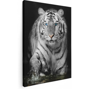 Artaza Canvas Schilderij Tijger Met Blauwe Ogen - Zwart Wit - 60x80 - Foto Op Canvas - Canvas Print