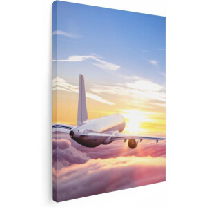Artaza Canvas Schilderij Vliegtuig In De Wolken Bij Zonsondergang - 30x40 - Klein - Foto Op Canvas - Canvas Print