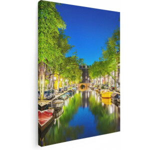 Artaza Canvas Schilderij Amsterdamse Gracht In De Nacht - 30x40 - Klein - Foto Op Canvas - Canvas Print