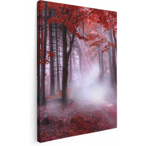 Artaza Canvas Schilderij Rood Bos Met Bomen - 30x40 - Klein - Foto Op Canvas - Canvas Print