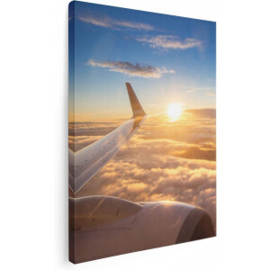 Artaza Canvas Schilderij Vliegtuig In De Lucht Met De Zon - 30x40 - Klein - Foto Op Canvas - Canvas Print