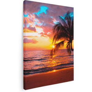 Artaza Canvas Schilderij Tropisch Strand Tijdens Zonsondergang - 60x80 - Foto Op Canvas - Canvas Print