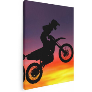Artaza Canvas Schilderij Silhouet Van Een Motorcross In De Lucht  - 60x80 - Foto Op Canvas - Canvas Print