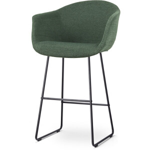 Nolon Nino-Otis Barkruk Donkergroen - met Armleuning - Zwart Onderstel - 75 cm - Stof - Barkruk met Rugleuning