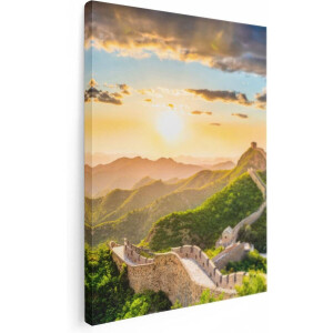 Artaza Canvas Schilderij De Chinese Muur door de Bergen met Zon - 30x40 - Klein - Foto Op Canvas - Canvas Print