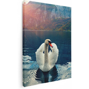 Artaza Canvas Schilderij Zwaan op het Water in de Bergen - 60x80 - Foto Op Canvas - Canvas Print