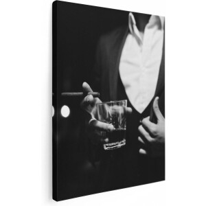 Artaza Canvas Schilderij Man In Pak Met Een Sigaar En Een Drankje - 30x40 - Klein - Foto Op Canvas - Canvas Print