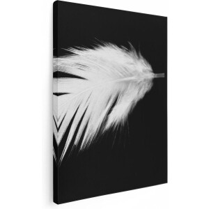 Artaza Canvas Schilderij Witte Veer op een Zwarte Achtergrond - 60x80 - Foto Op Canvas - Canvas Print