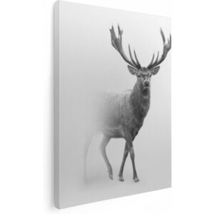 Artaza Canvas Schilderij Hert - Zwart Wit - 60x80 - Foto Op Canvas - Canvas Print