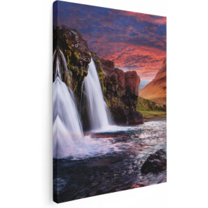 Artaza Canvas Schilderij Waterval Bij Een berg - 60x80 - Foto Op Canvas - Canvas Print