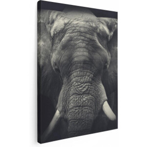 Artaza Canvas Schilderij Olifantenkop - Olifant - Zwart Wit - 60x80 - Foto Op Canvas - Canvas Print