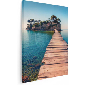 Artaza Canvas Schilderij Pad Op Het Water Naar Een Grieks Eiland  - 60x80 - Foto Op Canvas - Canvas Print