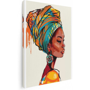 Artaza Canvas Schilderij Vrouw Met Hoofddoek - 30x40 cm - Klein - Muurdecoratie Afrika - Wanddecoratie Woonkamer - Kamer Accessoires