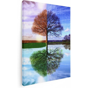 Artaza Canvas Schilderij Vier Seizoenen Boom - 60x80 - Foto Op Canvas - Canvas Print