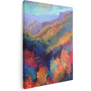 Artaza Canvas Schilderij Herfstbomen in de Bergen - 60x80 cm - Wanddecoratie Woonkamer - Schilderijen - Muurdecoratie