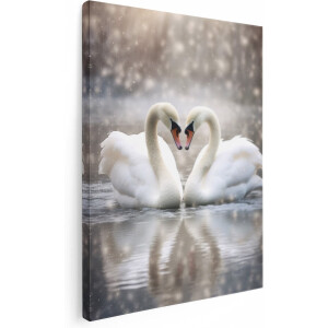 Artaza Canvas Schilderij Twee Liefdevolle Zwanen - 90x120 - Groot - Foto Op Canvas - Wanddecoratie Woonkamer