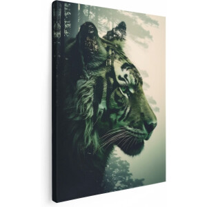 Artaza Canvas Schilderij Tijger Illustratie - 90x120 - Groot - Foto Op Canvas - Wanddecoratie Woonkamer