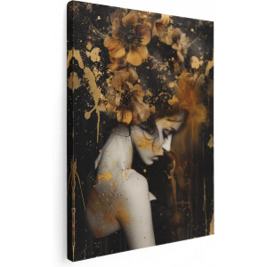 Artaza Canvas Schilderij Vrouw met Bloemen in haar Haar - 90x120 cm - Wanddecoratie Woonkamer - Schilderijen - Muurdecoratie