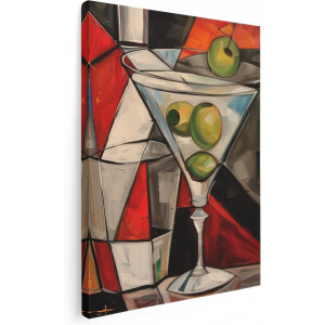Artaza Canvas Schilderij Olijven in een Martiniglas - 90x120 cm - Wanddecoratie Woonkamer - Schilderijen - Muurdecoratie