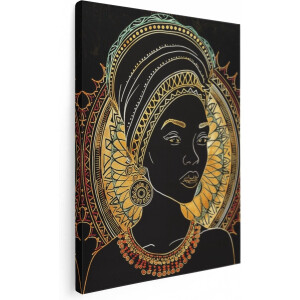 Artaza Canvas Schilderij Afrikaanse Vrouw in een Tulband - 90x120 cm - Wanddecoratie Woonkamer - Schilderijen - Muurdecoratie