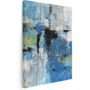 Artaza Canvas Schilderij Abstract Kunstwerk met Blauwe, Grijze en Witte Kleuren - 30x40 cm - Klein - Wanddecoratie Woonkamer - Schilderijen - Muurdecoratie